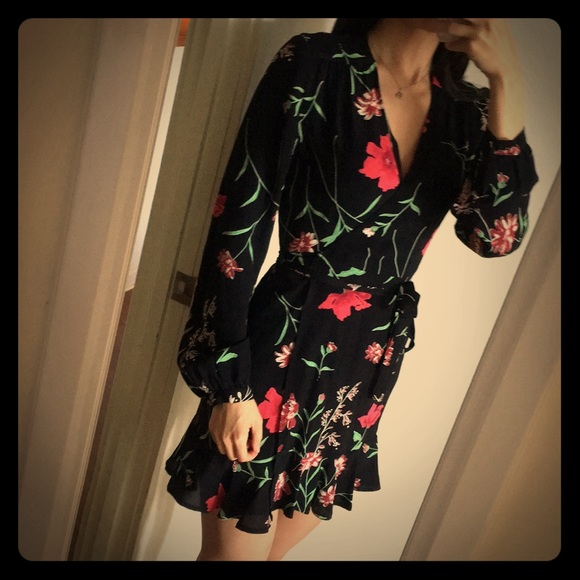 Privacy please black with red florals wrap dress - Picture 4 of 8